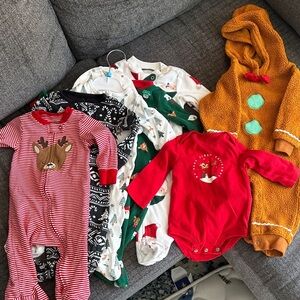 Red and White Striped Reindeer Kids One Piece